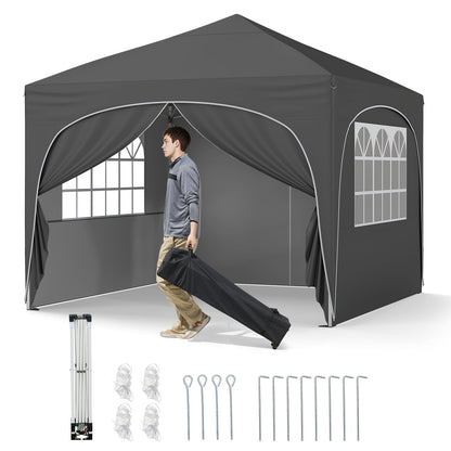 300 x 300 cm Pop up Canopy Tent with 4 Removable Sidewall and Wheeled Bag-Grey