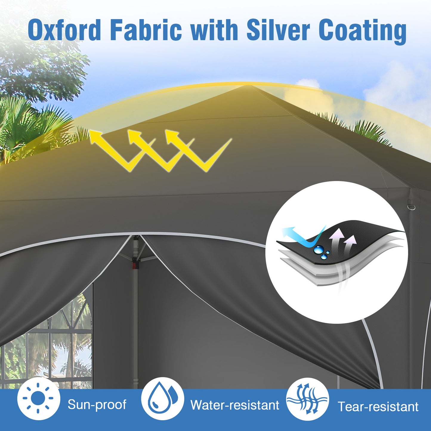 300 x 300 cm Pop up Canopy Tent with 4 Removable Sidewall and Wheeled Bag-Grey