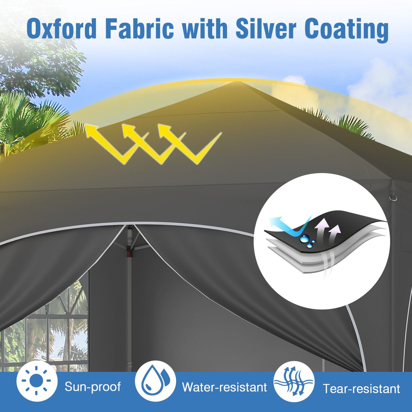 300 x 300 cm Pop up Canopy Tent with 4 Removable Sidewall and Wheeled Bag-Grey