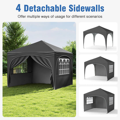 300 x 300 cm Pop up Canopy Tent with 4 Removable Sidewall and Wheeled Bag-Grey