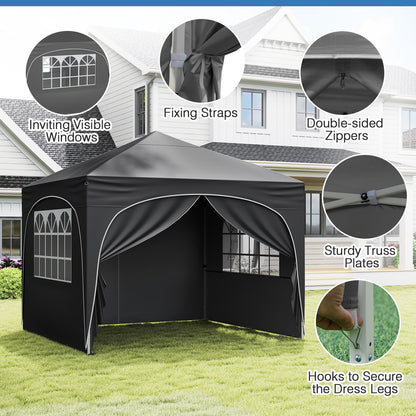 300 x 300 cm Pop up Canopy Tent with 4 Removable Sidewall and Wheeled Bag-Grey