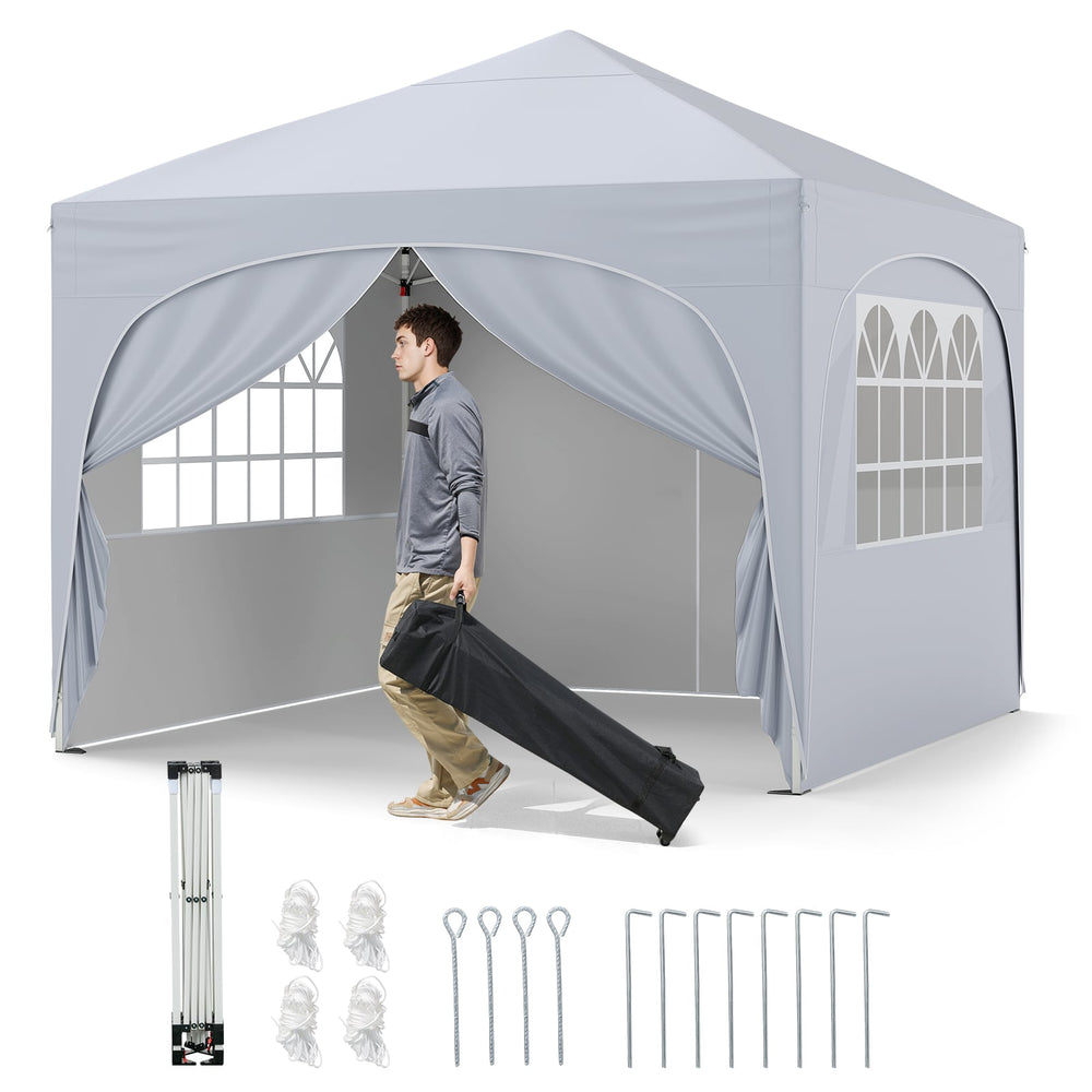 300 x 300 cm Pop up Canopy Tent with 4 Removable Sidewall and Wheeled Bag-White