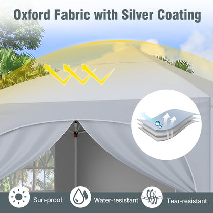 300 x 300 cm Pop up Canopy Tent with 4 Removable Sidewall and Wheeled Bag-White