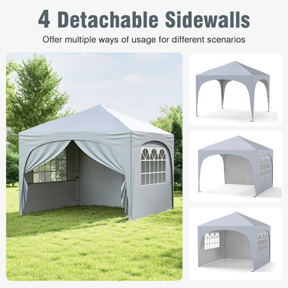300 x 300 cm Pop up Canopy Tent with 4 Removable Sidewall and Wheeled Bag-White