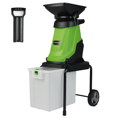 3000 W Electric Wood Chipper with 50 L Collection Bin and Wheels-Green