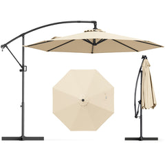 300 cm Offset Hanging Umbrella with Base-Beige