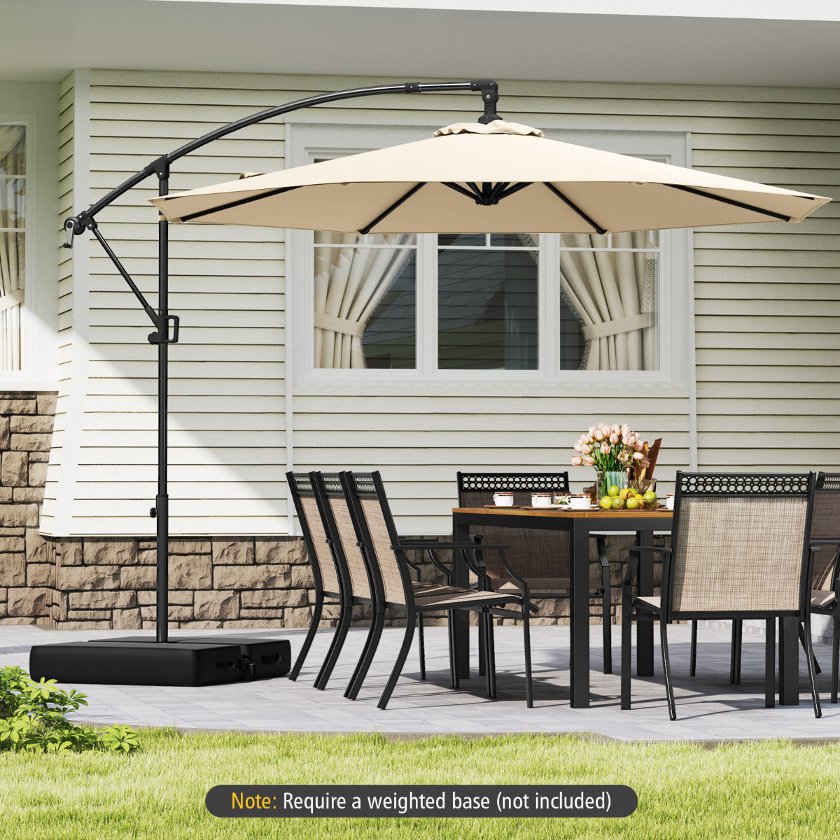 300 cm Offset Hanging Umbrella with Base-Beige