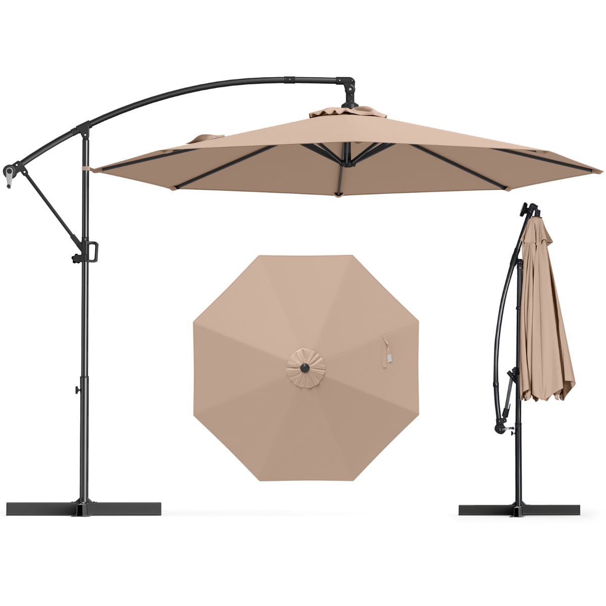 300 cm Offset Hanging Umbrella with Base-Coffee