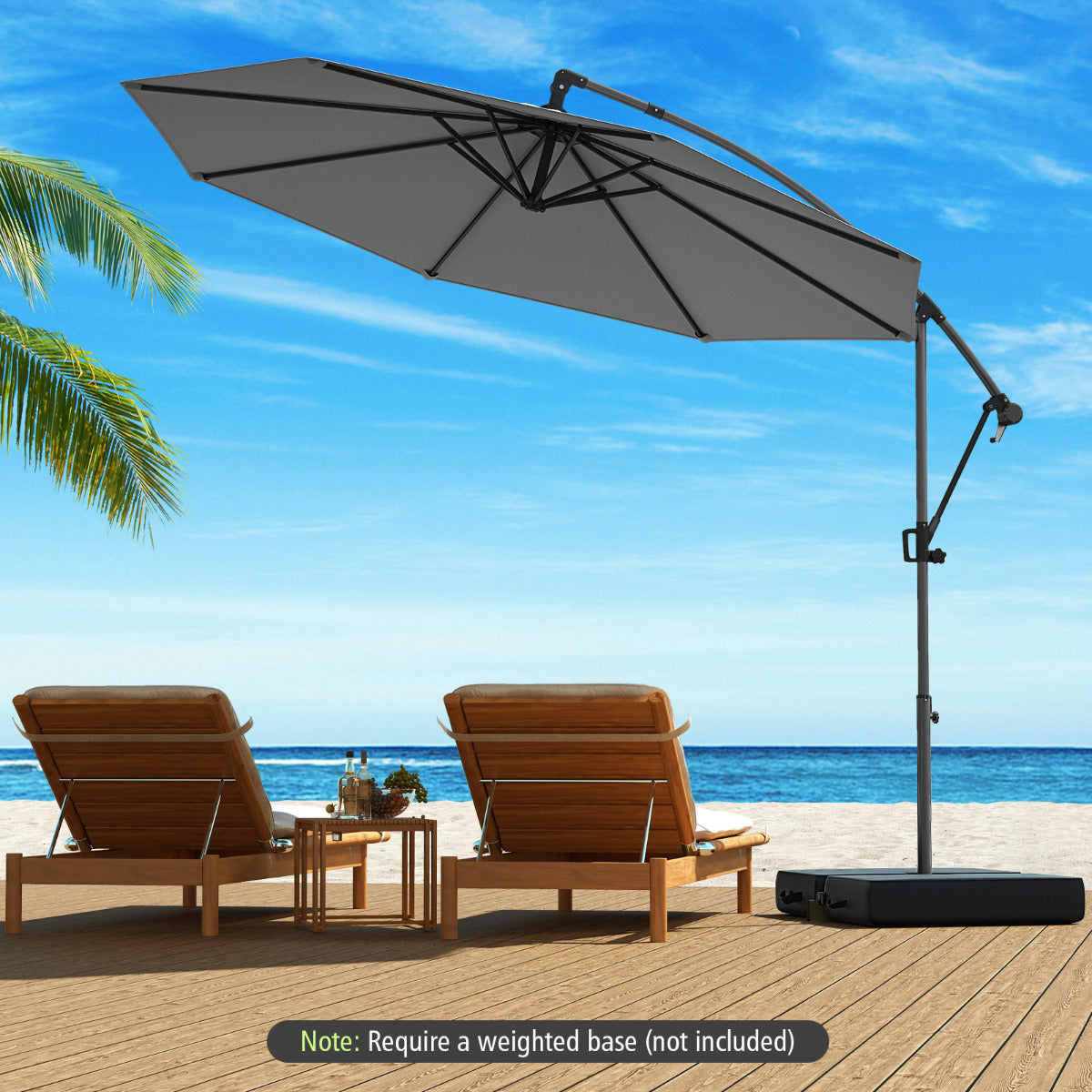 300 cm Offset Hanging Umbrella with Base-Grey