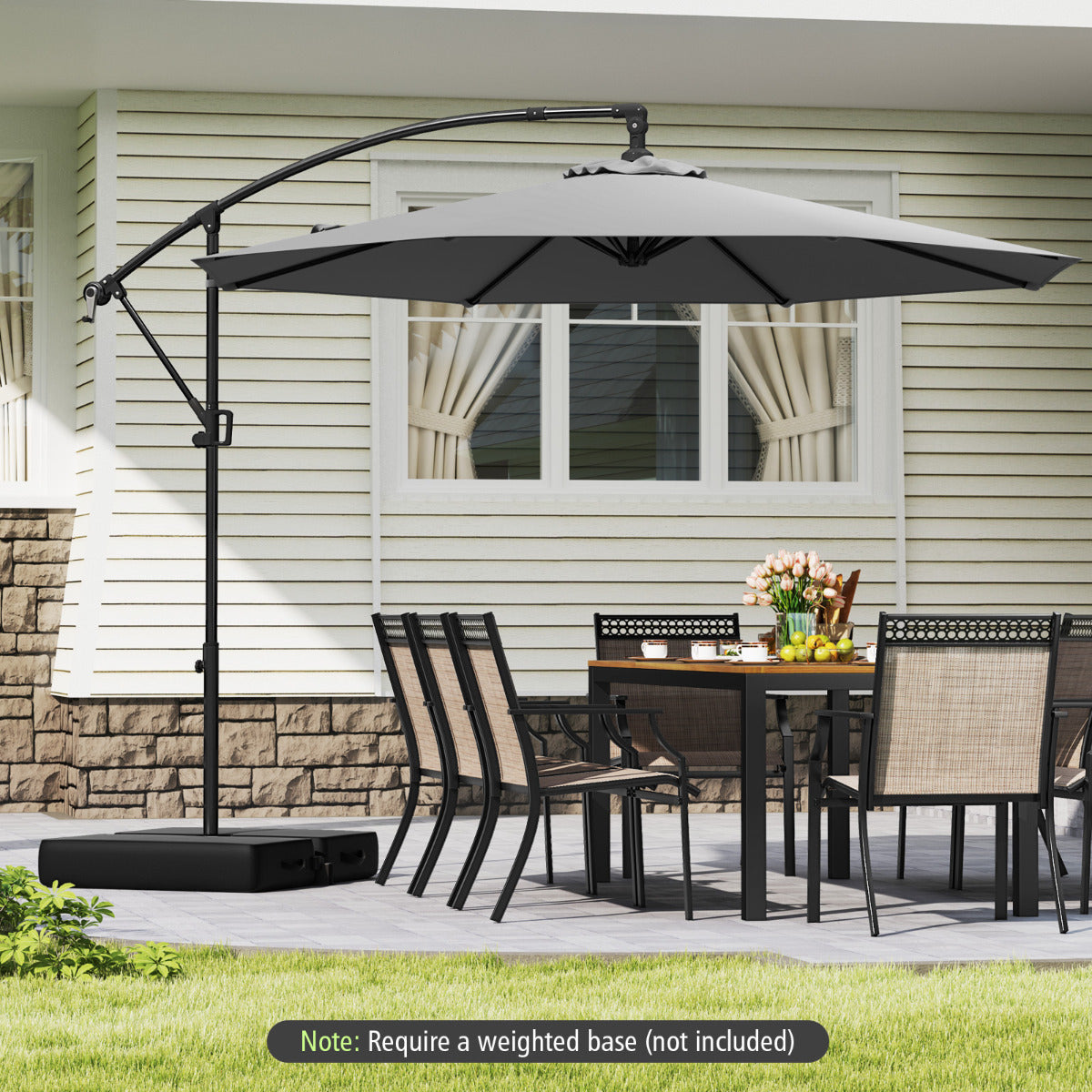 300 cm Offset Hanging Umbrella with Base-Grey