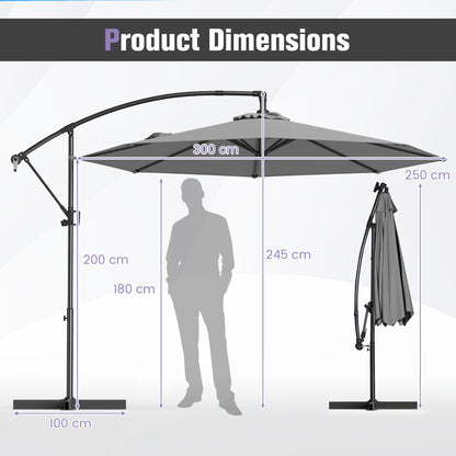 300 cm Offset Hanging Umbrella with Base-Grey