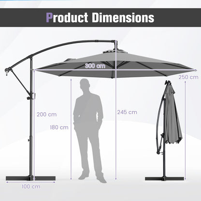 300 cm Offset Hanging Umbrella with Base-Grey