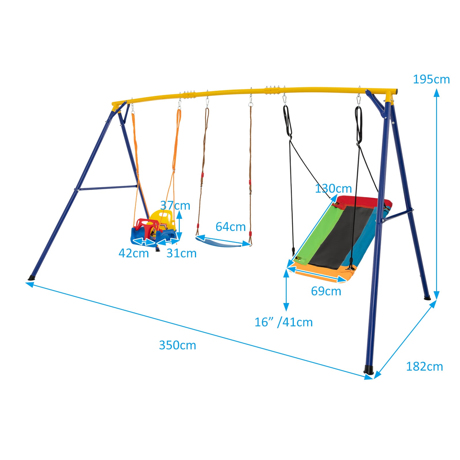 300 kg Indoor Outdoor Swing Set Carbon Steel Swing Frame-Blue &amp; Yellow