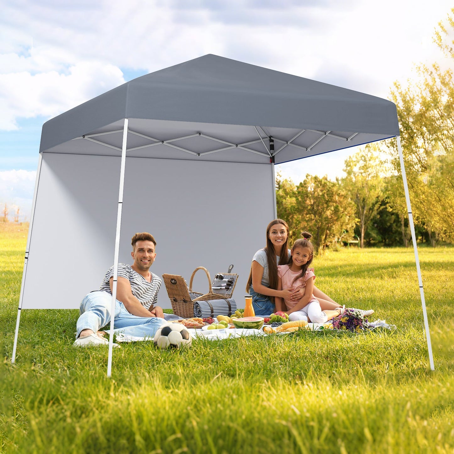 300 x 300 cm Pop up Canopy Tent with 1 Sidewall and Portable Backpack-Grey