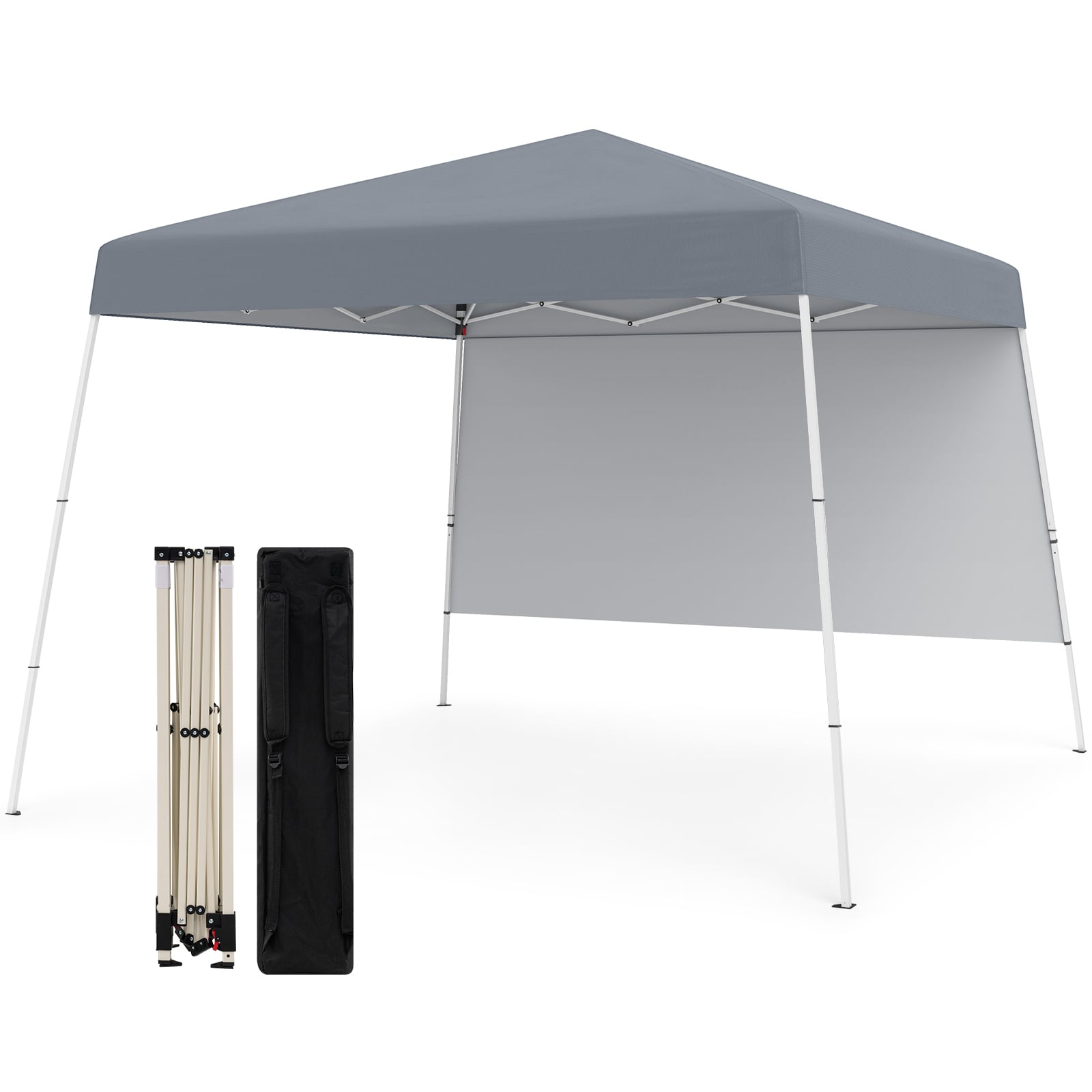 300 x 300 cm Pop up Canopy Tent with 1 Sidewall and Portable Backpack-Grey
