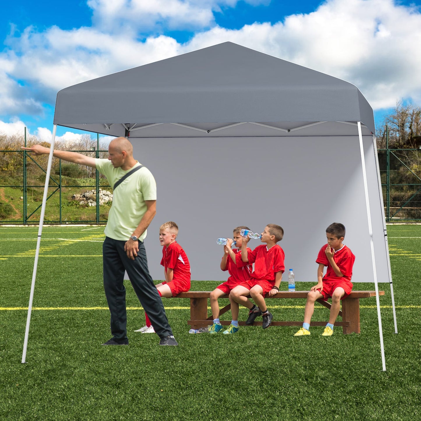 300 x 300 cm Pop up Canopy Tent with 1 Sidewall and Portable Backpack-Grey