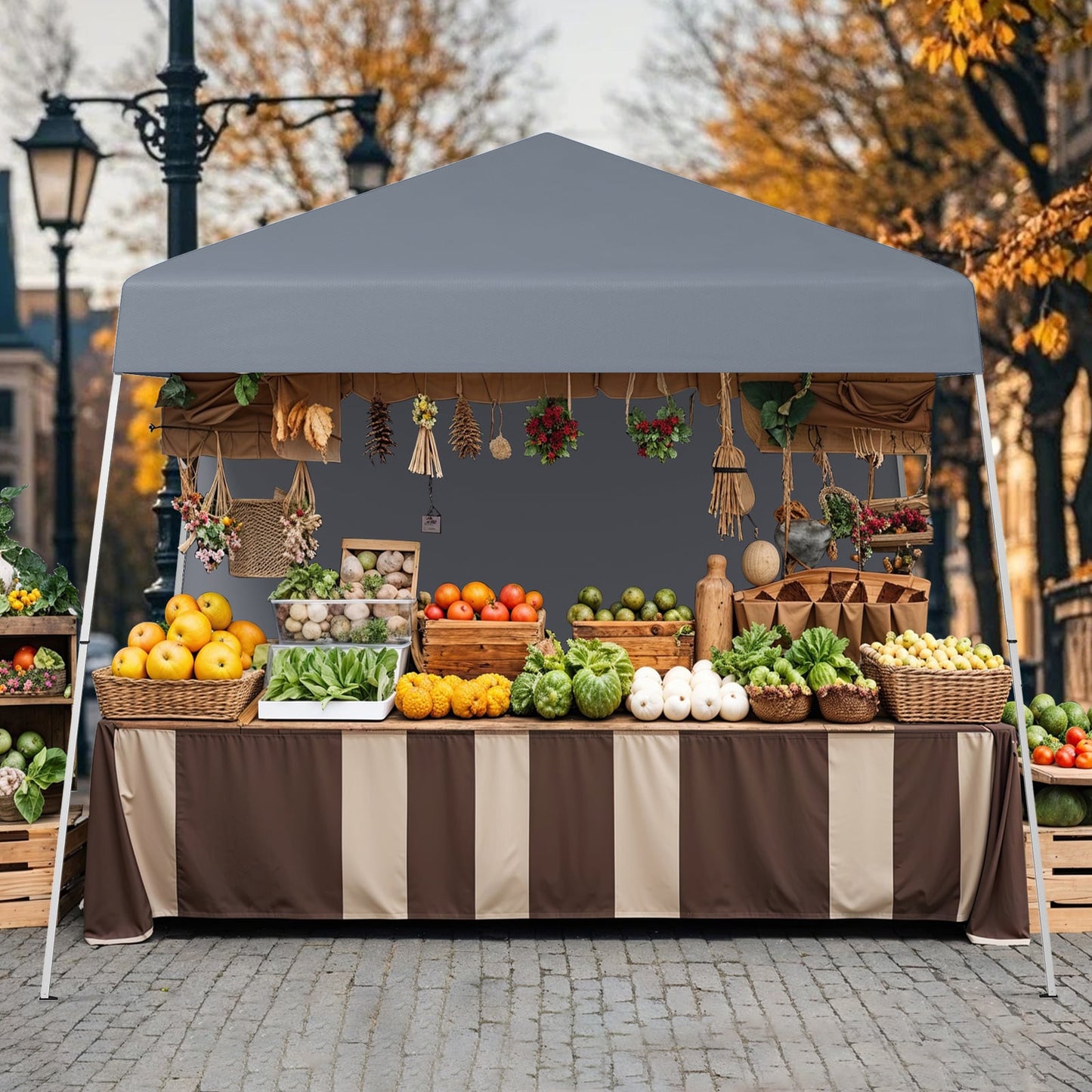 300 x 300 cm Pop up Canopy Tent with 1 Sidewall and Portable Backpack-Grey