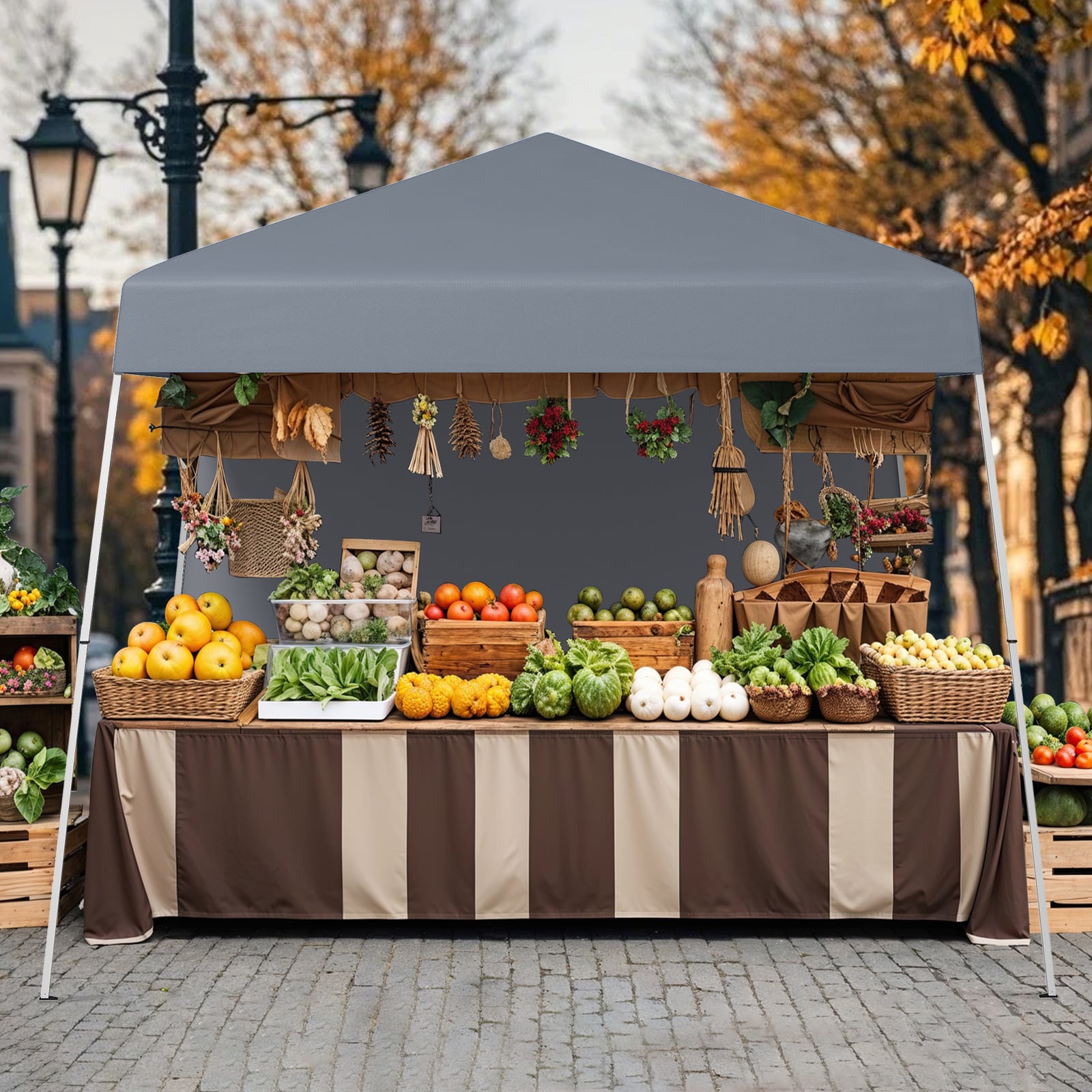 300 x 300 cm Pop up Canopy Tent with 1 Sidewall and Portable Backpack-Grey