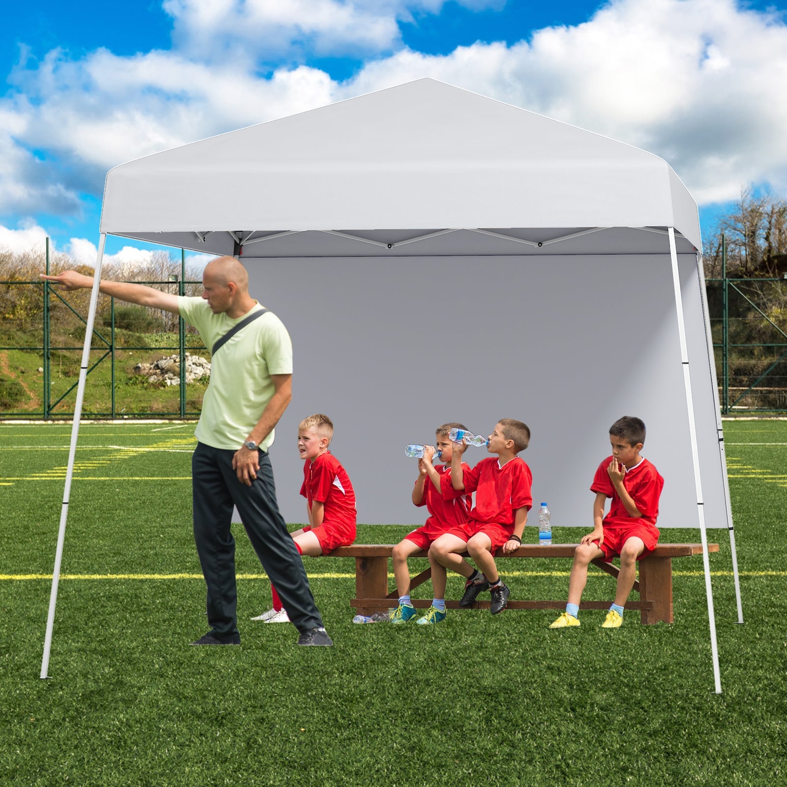 300 x 300 cm Pop up Canopy Tent with 1 Sidewall and Portable Backpack-White