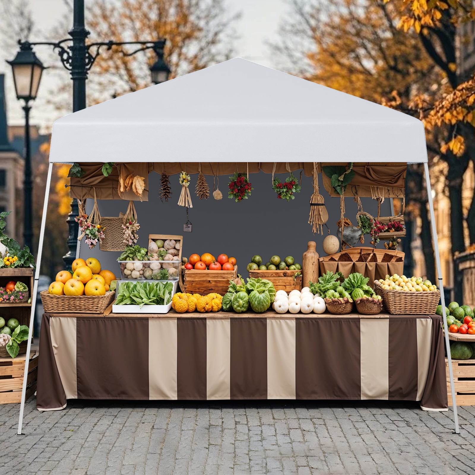300 x 300 cm Pop up Canopy Tent with 1 Sidewall and Portable Backpack-White