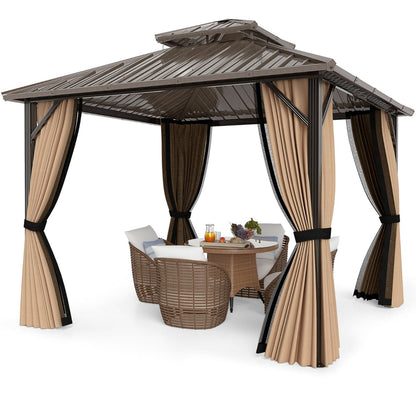 302 x 302 cm Hardtop Gazebo with Netting and Aluminum Frame-Coffee