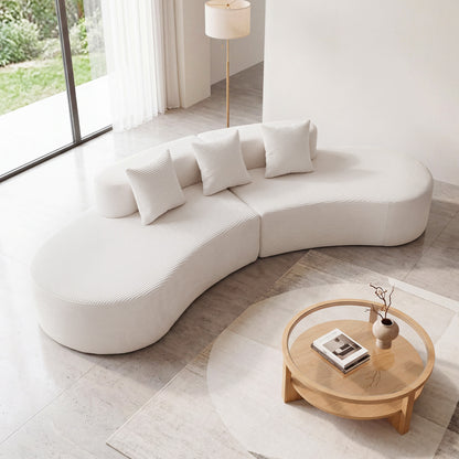 305.5 CM Curved Sectional Sofa Oversized Sofa Couch with 3 Comfy Pillows-White