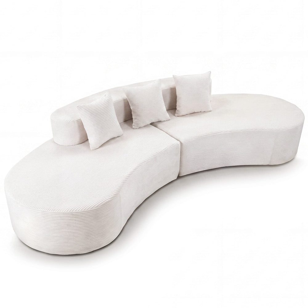 305.5 CM Curved Sectional Sofa Oversized Sofa Couch with 3 Comfy Pillows-White
