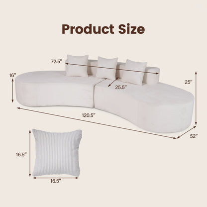 305.5 CM Curved Sectional Sofa Oversized Sofa Couch with 3 Comfy Pillows-White