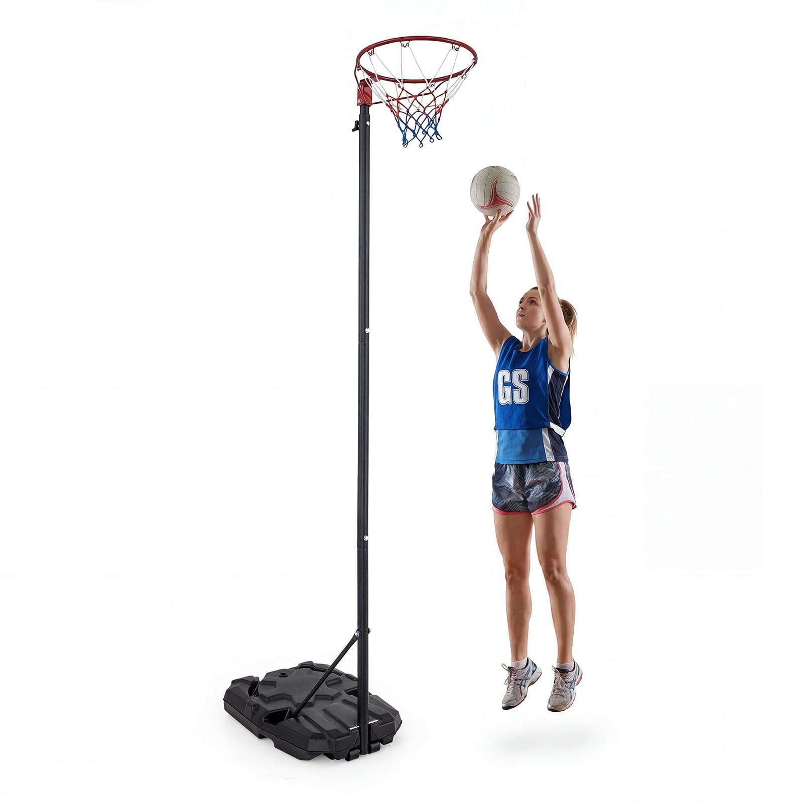 305 cm Portable Netball Post with Fillable Base and 10-Level Adjustable Height