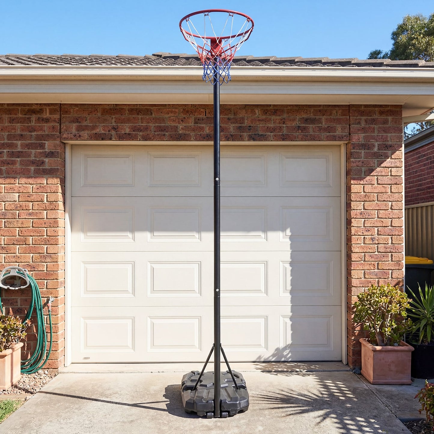 305 cm Portable Netball Post with Fillable Base and 10-Level Adjustable Height