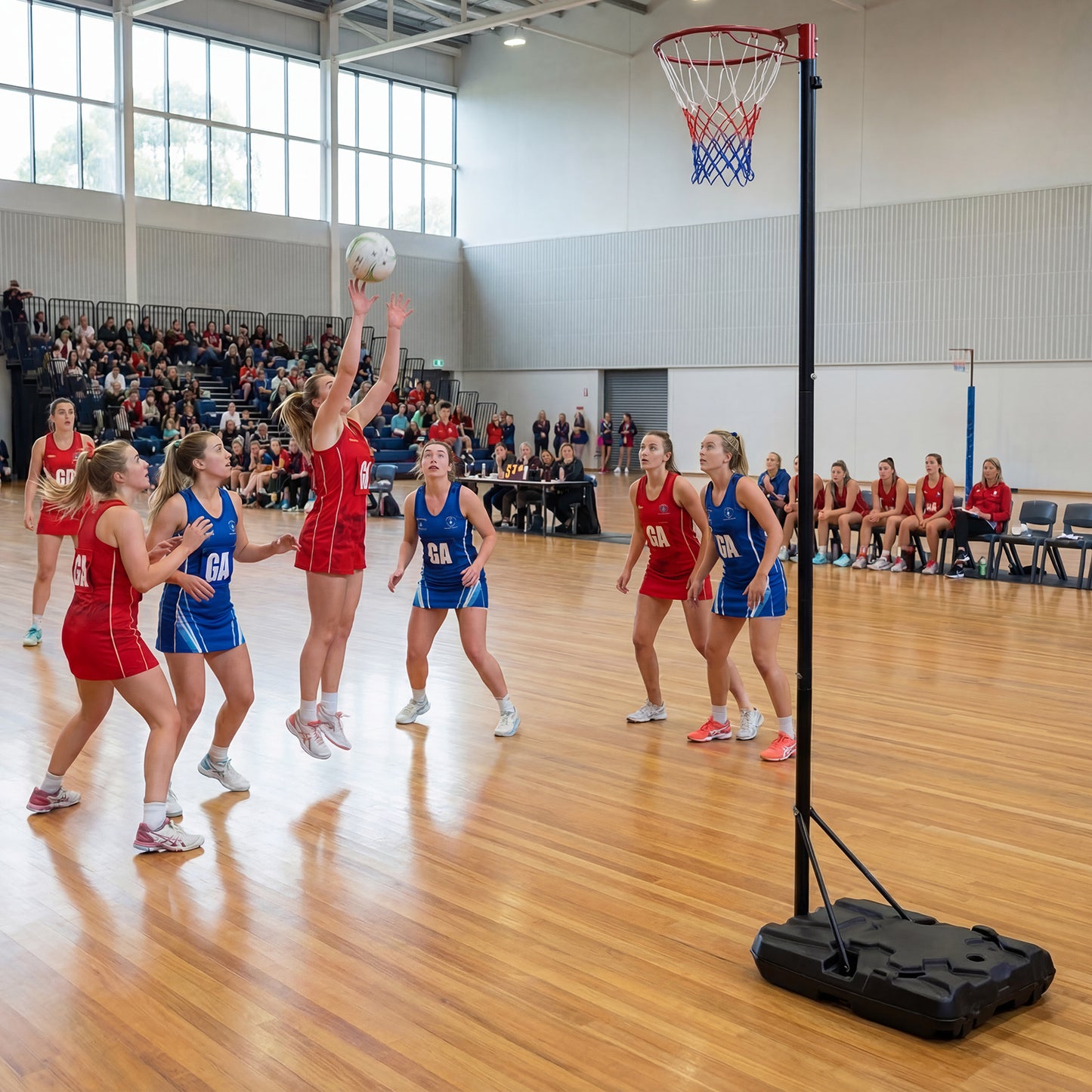 305 cm Portable Netball Post with Fillable Base and 10-Level Adjustable Height