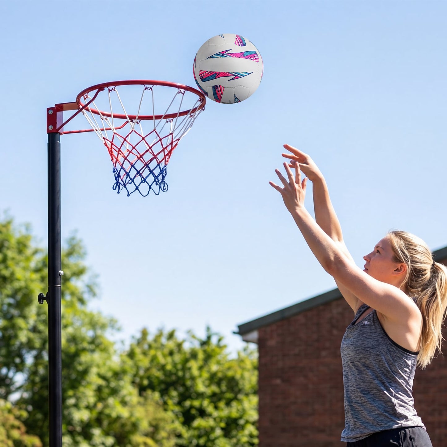 305 cm Portable Netball Post with Fillable Base and 10-Level Adjustable Height