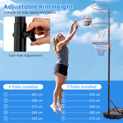 305 cm Portable Netball Post with Fillable Base and 10-Level Adjustable Height