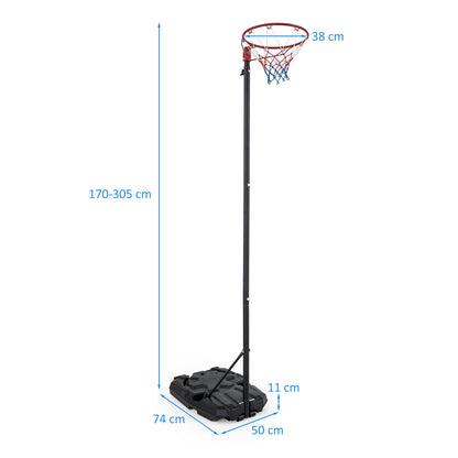 305 cm Portable Netball Post with Fillable Base and 10-Level Adjustable Height