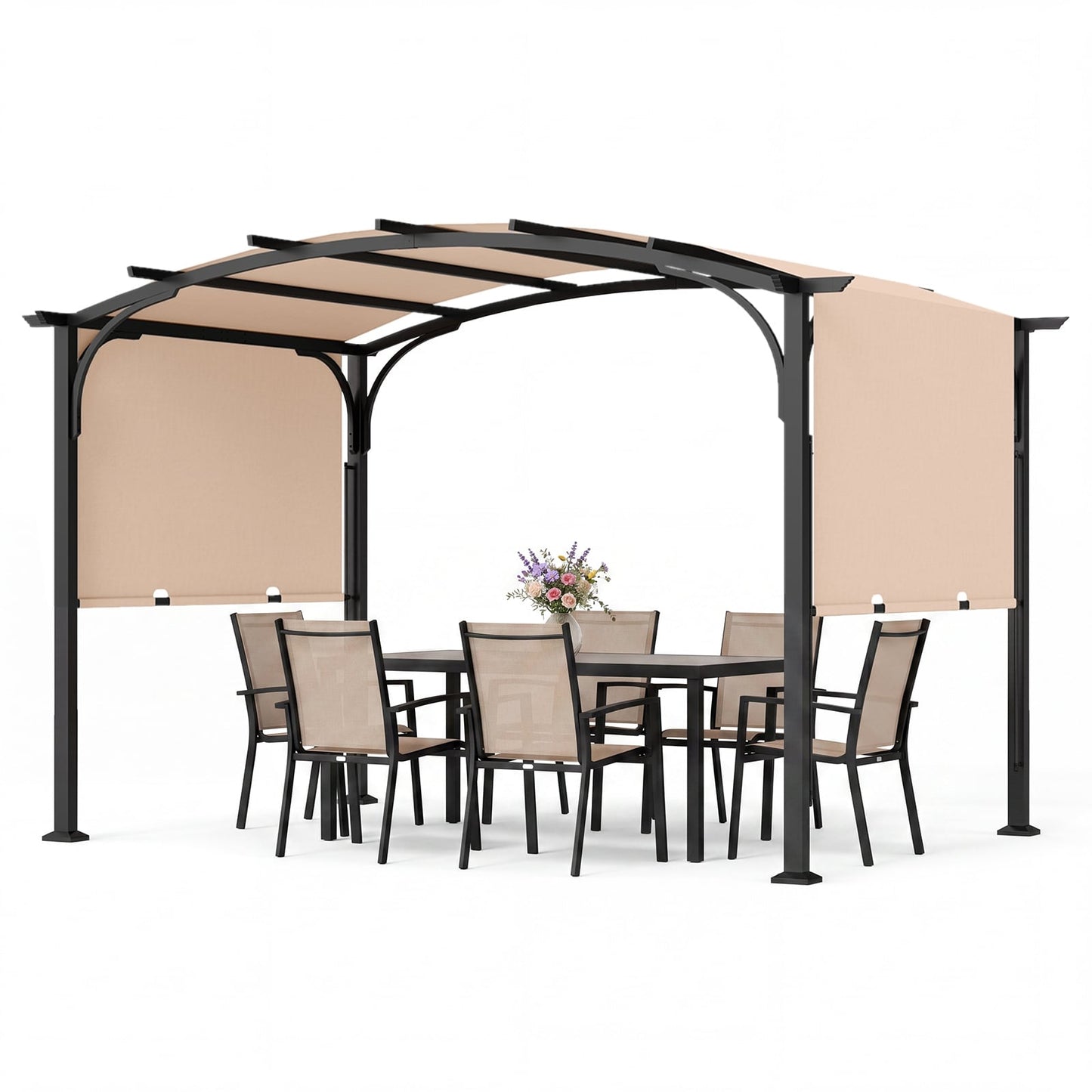 305 x 242 cm Outdoor Retractable Pergola with  Metal Frame and Polyester Fabric-Beige