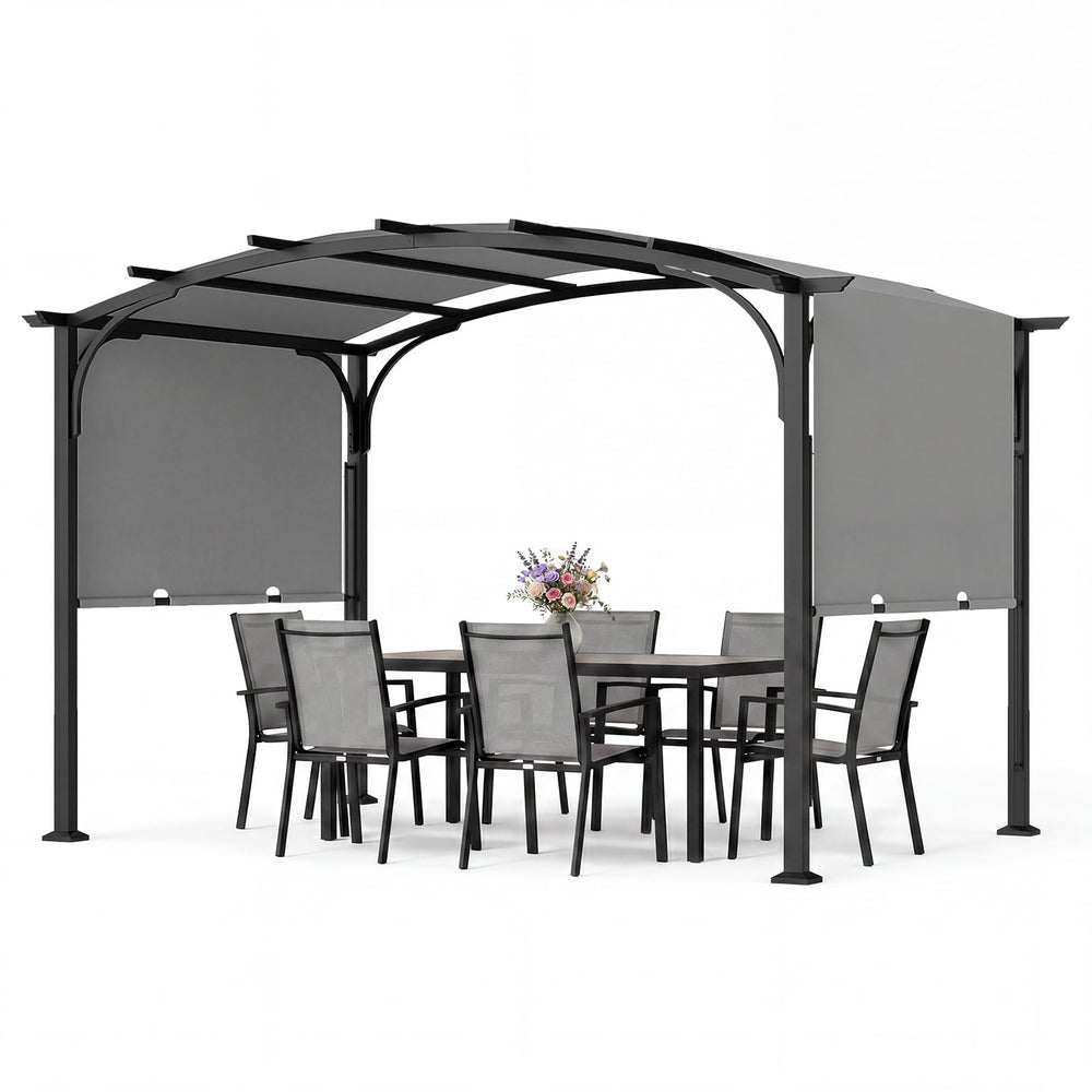 305 x 242 cm Outdoor Retractable Pergola with  Metal Frame and Polyester Fabric-Grey