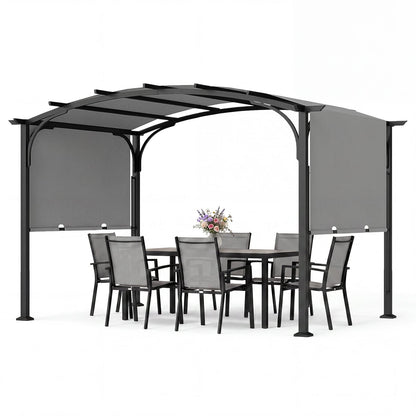 305 x 242 cm Outdoor Retractable Pergola with  Metal Frame and Polyester Fabric-Grey