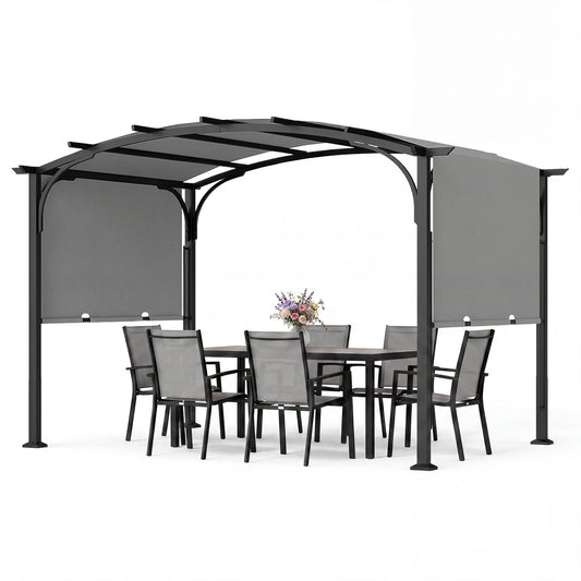 305 x 242 cm Outdoor Retractable Pergola with  Metal Frame and Polyester Fabric-Grey