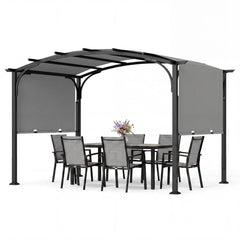 305 x 242 cm Outdoor Retractable Pergola with  Metal Frame and Polyester Fabric-Grey
