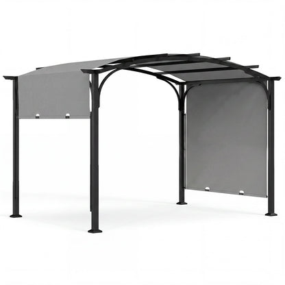 305 x 242 cm Outdoor Retractable Pergola with  Metal Frame and Polyester Fabric-Grey