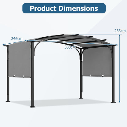 305 x 242 cm Outdoor Retractable Pergola with  Metal Frame and Polyester Fabric-Grey