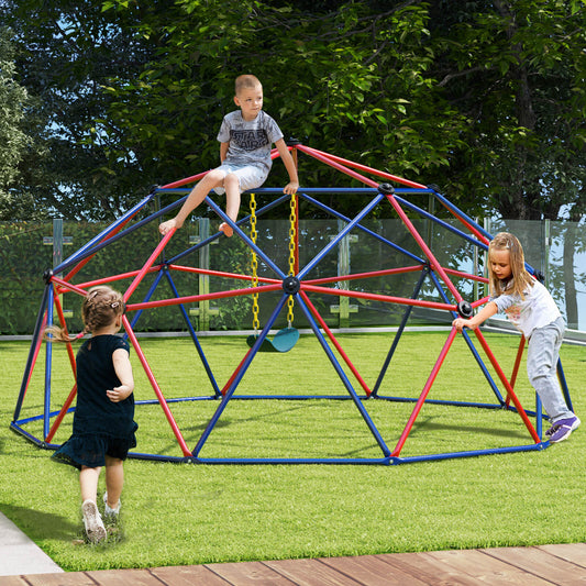 Kids Climbing Dome with Swing Jungle Gym Monkey Bar Playground Set-Red