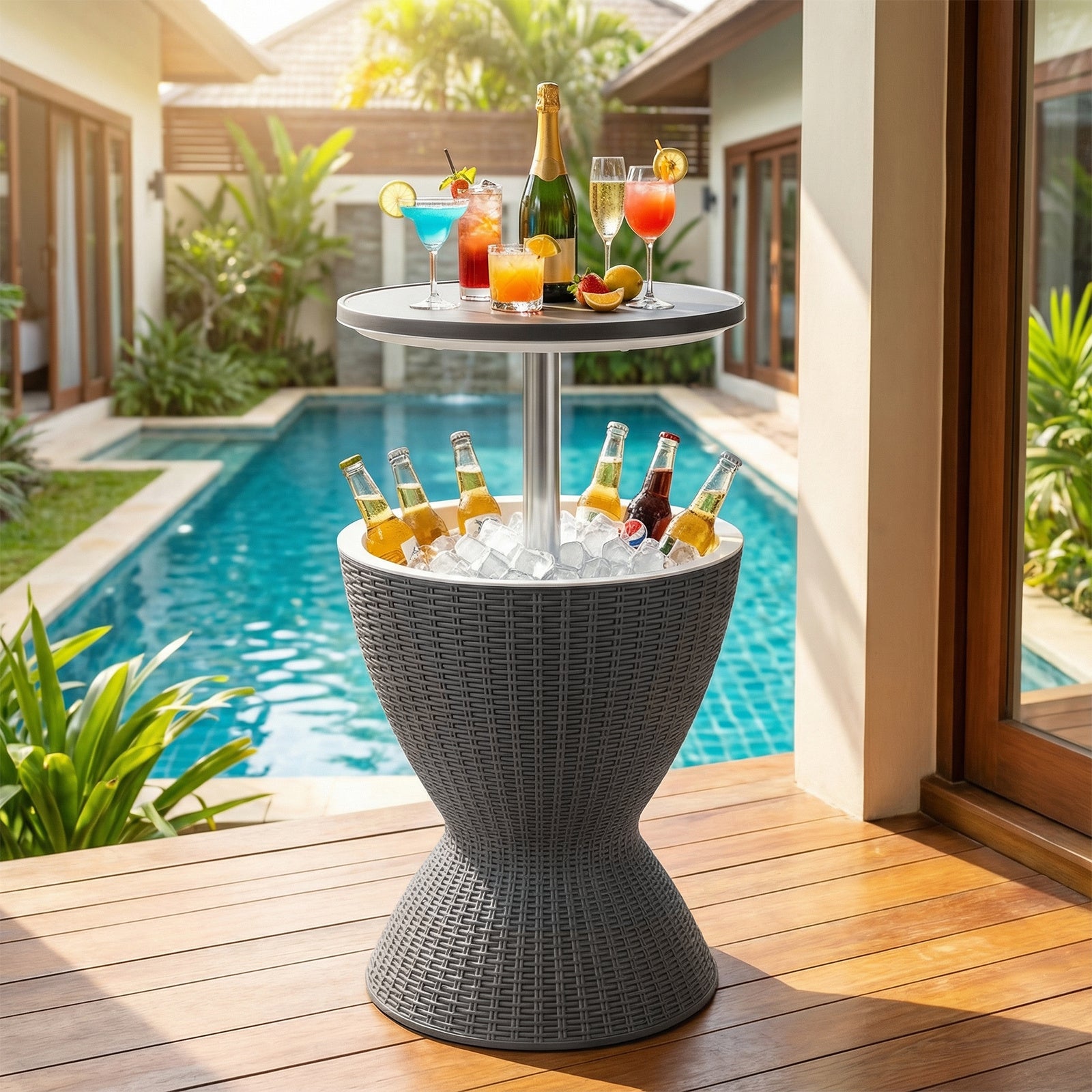 30L Patio Cool Box with Pop-Up Lid-Grey