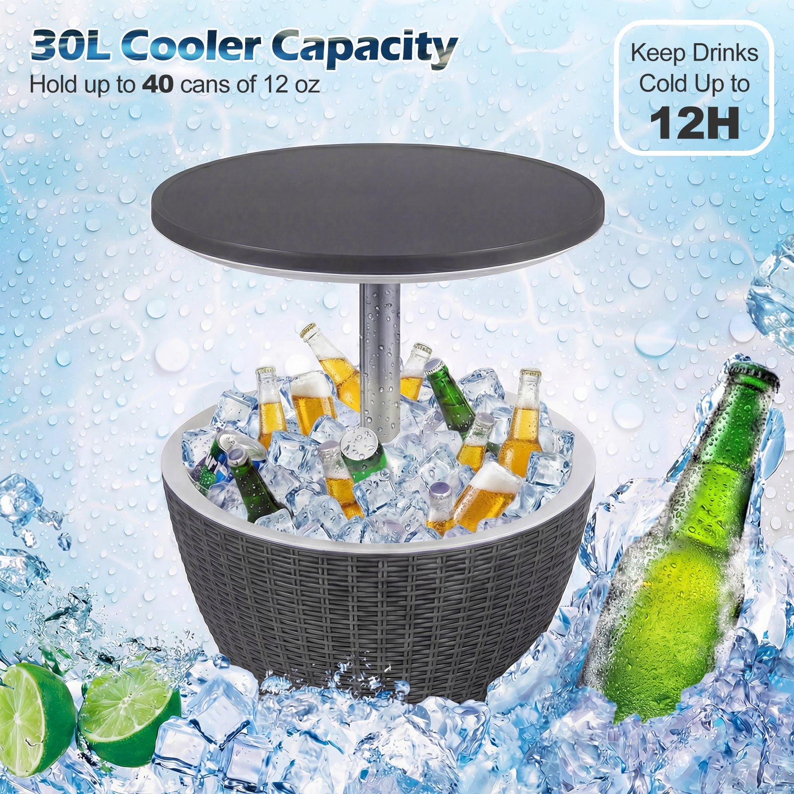30L Patio Cool Box with Pop-Up Lid-Grey