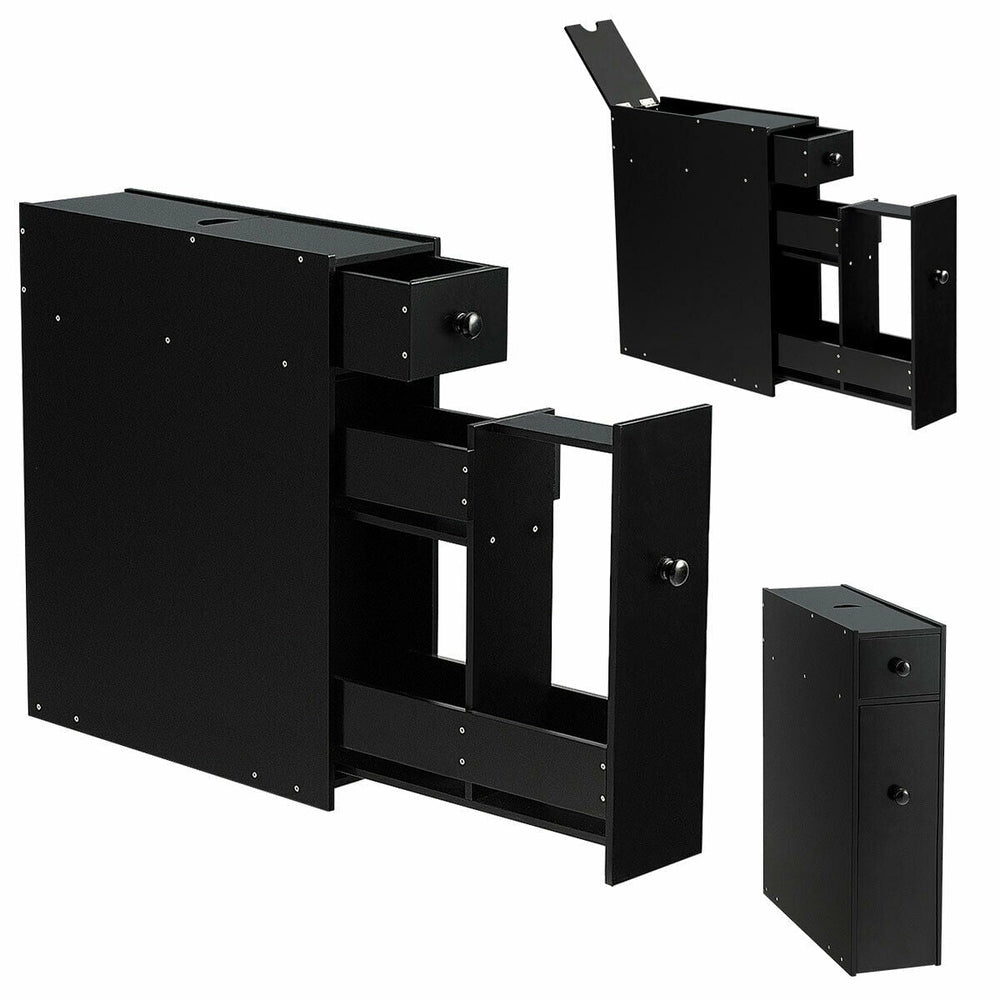 Slim Storage Cabinet with Slide-out Drawers and Flip-open Top Cover-Black