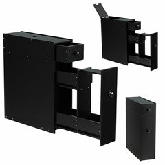 Slim Storage Cabinet with Slide-out Drawers and Flip-open Top Cover-Black