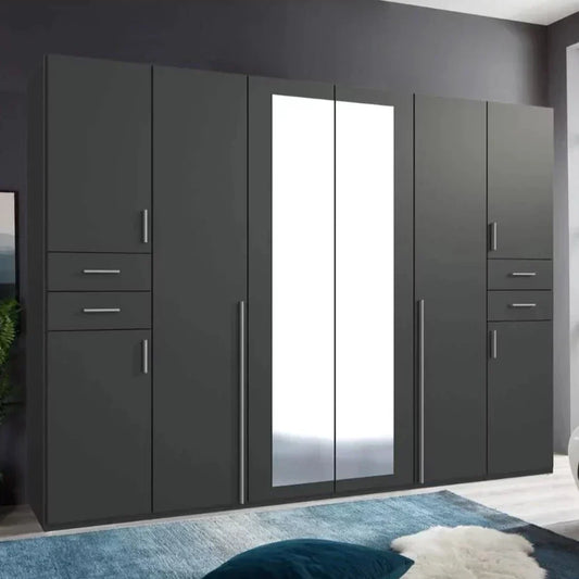FENTON 6 Door Mirrored Wardrobe Finish Graphite 270cm