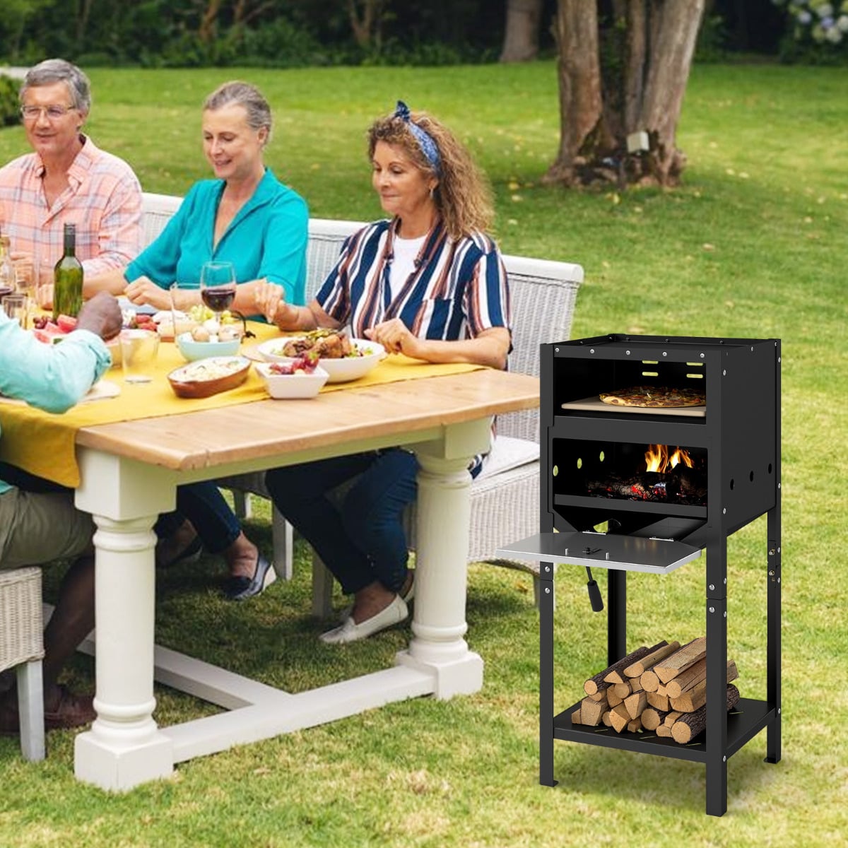 30 cm Outdoor Pizza Oven Pizza Peel and Oxford Cloth Cover-Black