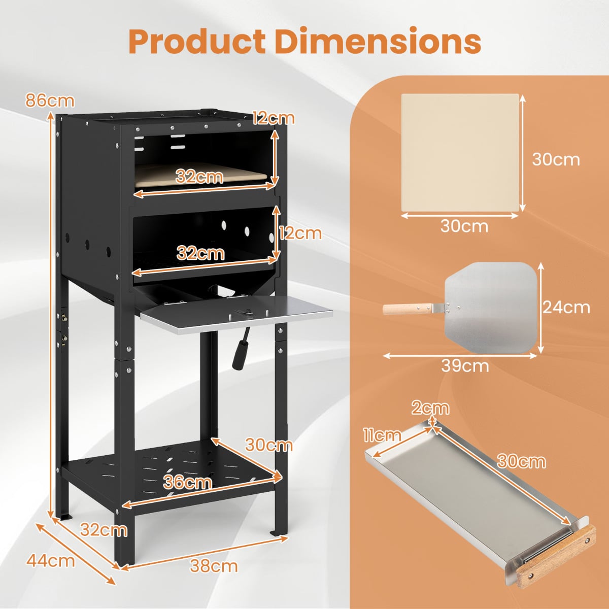 30 cm Outdoor Pizza Oven Pizza Peel and Oxford Cloth Cover-Black