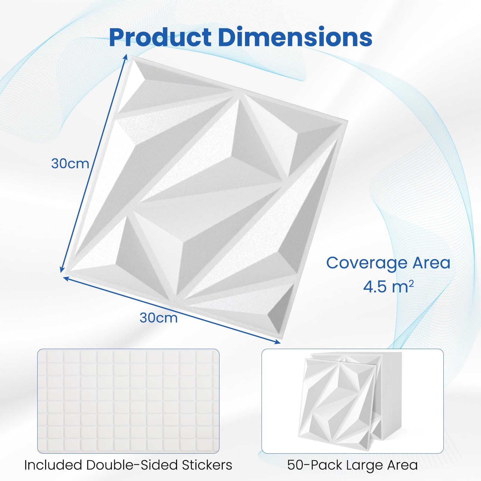 50-Pack 3D Wall Panel with Included Stickers-White